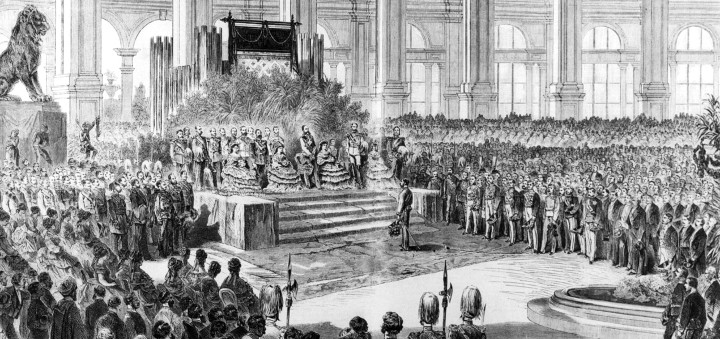 Eröffnung der Wiener Weltausstellung am 1. Mai 1873. Holzstich nach einer Zeichnung Vinzenz Katzlers.